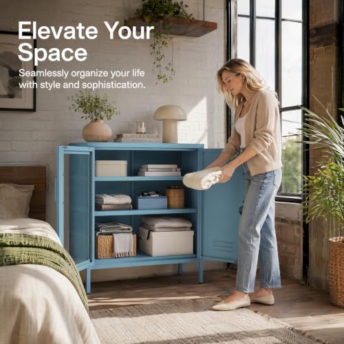 Lockable Metal Storage Cabinet Locker Adjustable Shelves, Multifunctional Versatile Storage Lockers, Easy Assembly Durable Metal Sideboard Furniture for Bedroom Home Office Blue - color: Blue, style: 33"H-Locker-BT