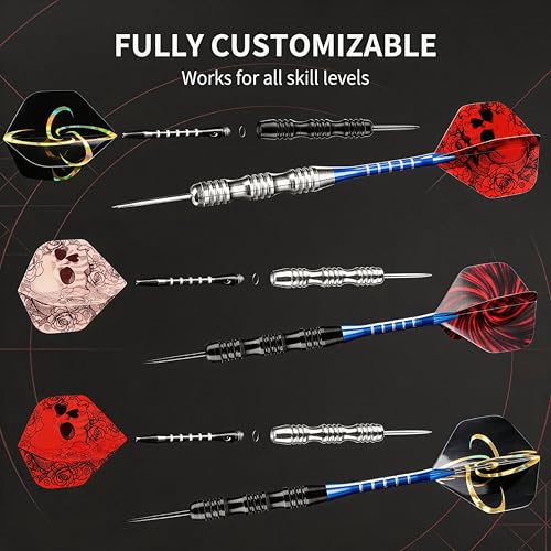 WINSDART Steel Tip Darts 12 Pack Set with Nonslip Iron Barrel Aluminum Dart Shafts and Flights Darts Sharpener an Gift Box - color: Black & Silver-Darts-A