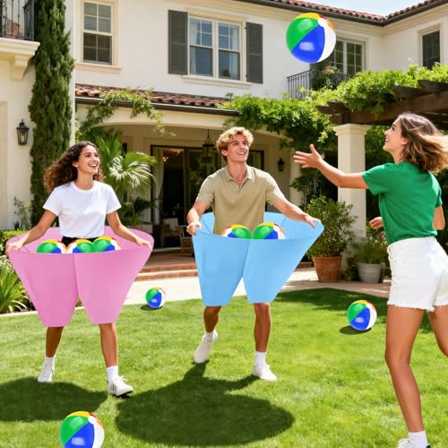 Granny Pants Game with Bouncy Balls and 1 Air Pump (Random Colors), Granny Pants Outdoor Game Baby Shower Funny Party Game for Adults & Families, Big Pants Ball Game Granny Pants Yard Game - color: Baby Blue+Pink