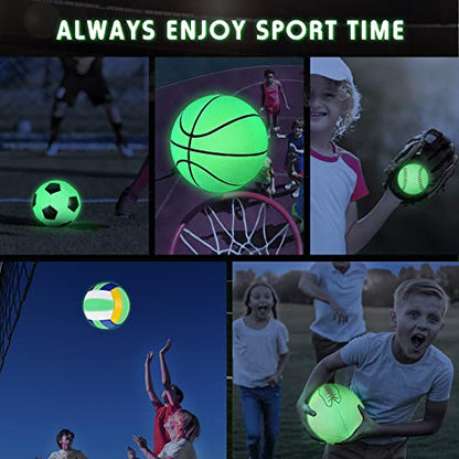 Sratte 5 Pcs Glow in The Dark Sport Ball Set for Kid Teen Official Size Football Basketball Soccer Ball Volleyball Baseball with Carry Bag and Pump Back to School Gift