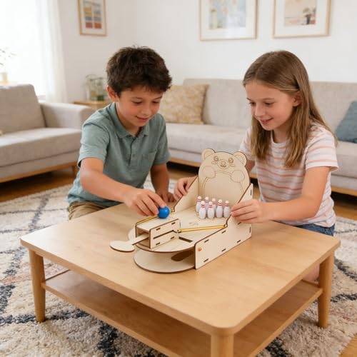 Creative Wooden Desktop Bowling Toy Interactive STEM Set for Science Discovery and Education Learning Activity ' s Wooden Bowling Game