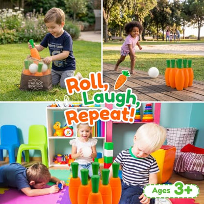 Carrot Bowling Set for Toddlers & Kids – 6 Pins, 2 Bunny Balls & Bag – Safe Indoor Active Play – Fun Summer Activity & Birthday Gift for Ages 3–6