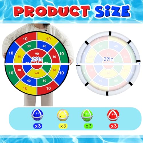 Lunmon Pool Dart Game Set 29 Inch Large Pool Game Toys Inflatable Floating Dart Board with Sticky Balls Swimming Water Indoor Outdoor Yard Playset, Summer Family Party Birthday Gift