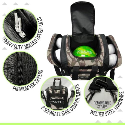 Pyramid Path Pro Deluxe Single Bowling Ball Tote - Holds One Ball, One Pair Shoes Up to Mens 15 - color: Camo