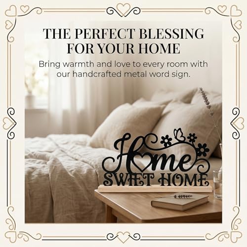 Home Sweet Home Sign Table Decor Black Sweet Home Metal Table Sign with Wooden Base Farmhouse Tabletop Centerpiece Black Tiered Tray Decor for Home Mantel Shelf Desk Housewarming Gift - style: Home Sweet Home