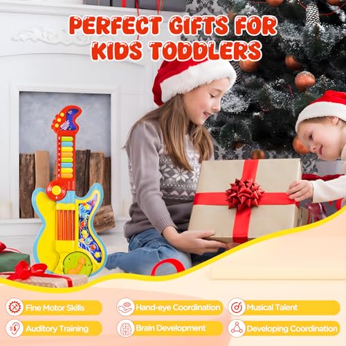 Toddler Guitar Toy 2-4 Years, 4-in-1 Kids Musical Toy with Piano & Projector, Light Up Music Instrument Toy for Toddlers, Learning Educational Toy Gift for 2 3 4 5 Year Old Girls Boys - color: Yellow