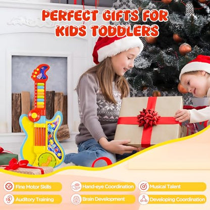 Toddler Guitar Toy 2-4 Years, 4-in-1 Kids Musical Toy with Piano & Projector, Light Up Music Instrument Toy for Toddlers, Learning Educational Toy Gift for 2 3 4 5 Year Old Girls Boys - color: Yellow