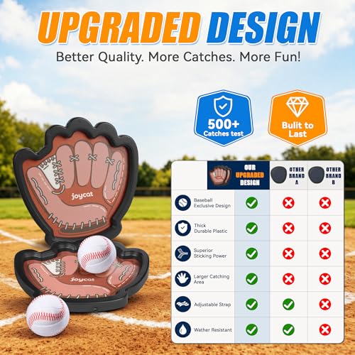JoyCat Toss and Catch Ball Game for Kids, 2 Paddle Sticky Ball Set, Toddler Baseball Catch Toy, Outdoor Game for Beach, Yard&Camping, Family Sports for Boys Girls Ages 3-12