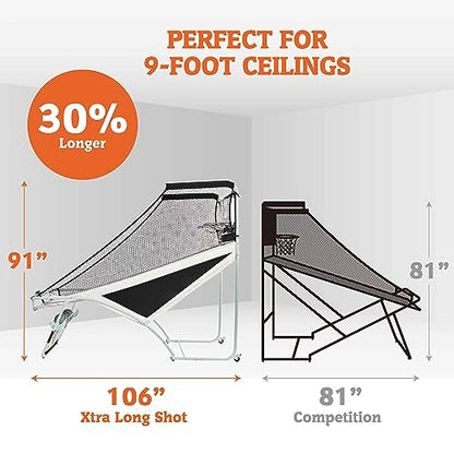Hall of Games Xtra Long Shot EZ-Fold Premium Arcade Basketball Game with Built-in 4-Ball Storage Rack, Pop Off with The Perfect Basketball Game