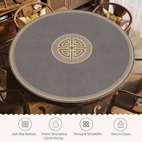 Brown Round Mahjong Mat with Carrying Bag, Anti Slip Noise Reduction Poker Card Board Tile Games Polyester Table Cover(Brown-3,31.5x31.5 in) - color: Brown-3, size: 31.5x31.5 in