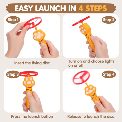 Cat Fetch Toy, Rechargeable Flying Disc Launcher with 6 Flying Discs, Cat Interactive Hunting Toys for Outdoor & Indoor (Yellow) - color: Yellow