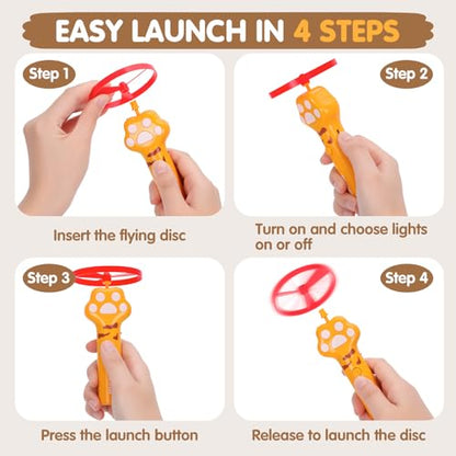 Cat Fetch Toy, Rechargeable Flying Disc Launcher with 6 Flying Discs, Cat Interactive Hunting Toys for Outdoor & Indoor (Yellow) - color: Yellow