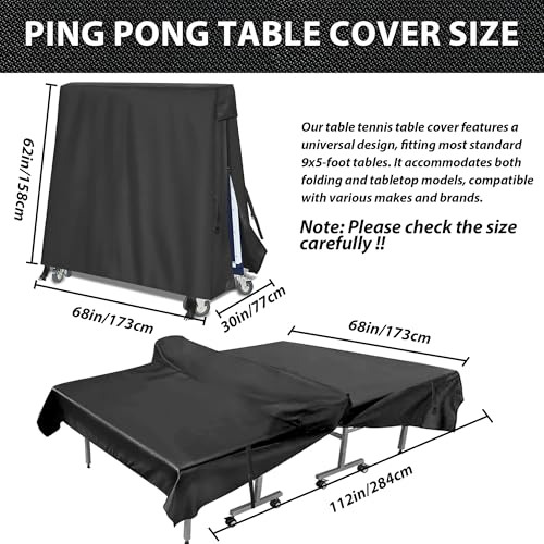 Ping Pong Table Cover Heavy Duty 600D Oxford Waterproof Outdoor Table Tennis Cover Universal for 9x5 FT Foldable Tables, Windproof Buckles, Side Zip Opening, All Weather Protection - size: Folded & Flat