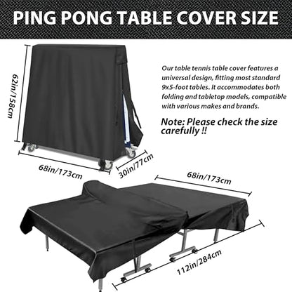 Ping Pong Table Cover Heavy Duty 600D Oxford Waterproof Outdoor Table Tennis Cover Universal for 9x5 FT Foldable Tables, Windproof Buckles, Side Zip Opening, All Weather Protection - size: Folded & Flat
