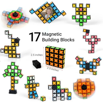 TOSY Magnet Fidget Spinner Glow - 16 Blocks, 3in1 Toy: Transformable Fidget Spinner, Infinity/Puzzle Cube, Easter Basket Stuffers Gift for Kids/Adults, Glowing STEM Sensory Stress Relief - color: Glow a