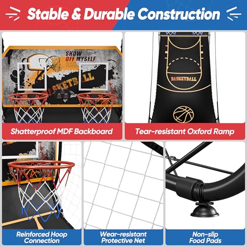 Basketball Arcade Game Shot Creator Indoor Foldable Electronic Double Shootout Sport Game Official Home Dual Shot Basketball 2 Player with 4 Balls (Black Gold) - color: Black Gold