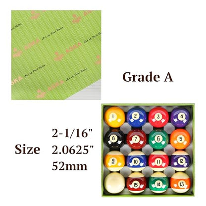 ASKA Billiards Pool Boston Numbered Balls Set 2-1/16 inch (52mm) /Smaller Than Regular Size/16 Balls Including a Cue Ball