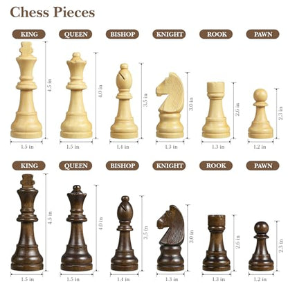 18.5" Wooden Chess Set with Handle,Chess Sets for Adults Kids Portable Folding Board Games with 4.5" King 2 Extra Queens,Handmade Weighted Large Pieces with Storage Slots