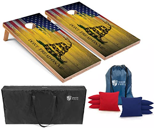 Tailgating Pros Lightweight Cornhole Boards - 4'x2' Regulation Cornhole Game w/Built-in LEDs- Multicolor Lights, Carrying Case, Set of 8 Cornhole Bags & Tote - color: 4'x2' US/Gadsden Flag