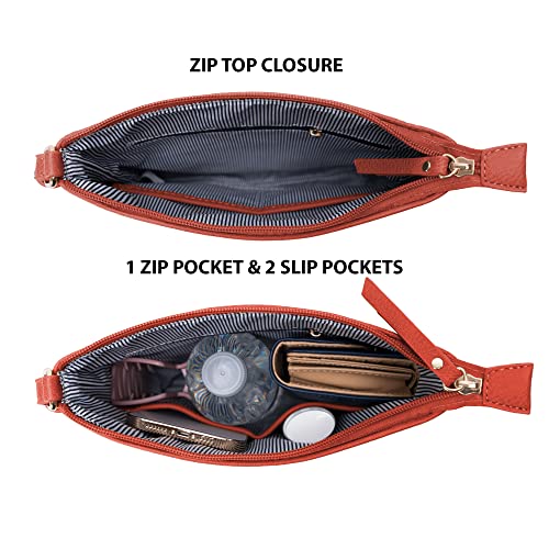 Solene Crossbody Bag Functional Multi Pocket Messenger Purse Top Zip Closure Shoulder Handbag With Adjustable Strap - color: Burnt Orange