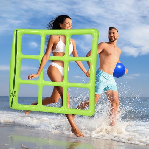TicTac Shot Pool Toys Games Set- Tic Tac Toe Inflatable Pool Toy with 10 Balls - for Adults Teens Kids 2-10 Players - color: Green