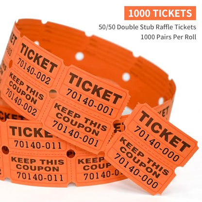 L LIKED Raffle Tickets Double Rolls 1000 Per Roll 50/50 Raffle Tickets for Events,Carnivals, Entry, Class Reward, Prizes(Orange) - color: 1000 Orange