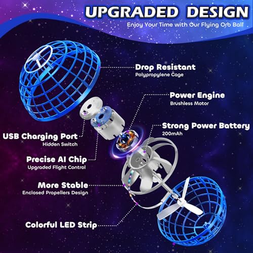 Tikduck Flying Orb Ball 2026 Toys Soaring Hover Boomerang Spinner Hand Controlled Mini Drone Cosmic Globe Spinning Kids Adults Outdoor Birthday Gift Cool Stuff for Boys Girls 6 7 8 9 10+ Year Old - color: Blue