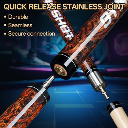 2 in 1 Heavy Break Jump Cue: 3-Piece Break Cue Pool Stick 58 Inch 23oz 14mm Pro Tips Fas-Grade Maple Wood Jump&Break Pool Cue Sticks (Brown, 23~25 oz)