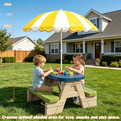 Water Table Umbrella, UV Protection Beach & Picnic Table Umbrella, Heavy Duty Portable Outdoor Shade for Sand Play, Camping, Garden & Backyard. - color: Yellow-Umbrella