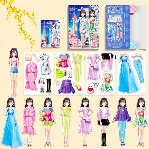 Magnetic Dress Up Paper Doll,Magnet Princess Dress Up Dolls for Girls Ages 4-7 Kids,Travel Activities Road Trip Car Ride Interactive Learning Created Imagine Set Birthday Gift (E Set) - color: E Set