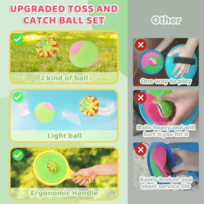 Toss and Catch Game Ball Set - 2024 Upgrade Handheld Sticky & Suction Rackets Ball and Catch Game with 2 Sticky & Suction Ball, Enjoy Summer Yard Lawn Sand Beach Toys for Kids Age 3-5 4-8