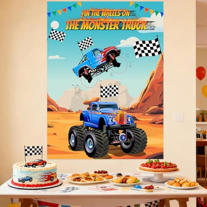 PLULON Pin The Wheels on The Truck Party Game for Kids, Birthday Pin The Tail Games Big Poster with Tyres Stickers for Car Theme Party Favors Decorations Boys Birthday Party Supplies - style: Truck