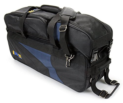3 Ball Deluxe Bowling Tournament Roller Tote with detachable Shoe and Accessory Bag - color: Blue-Black