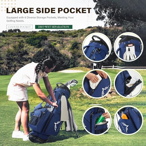 uniHimal Lightweight 7-Way Golf Stand Bag for Men & Women | Carry Bag, Multiple Pockets, Dual Straps - color: blue