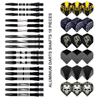 24/18Pcs Dart Flights and Stems Sets Durable Metal Stems, Colourful Dart Flights and Stems Combination, Aluminium 2BA Threaded Dart Fittings (Multi-Size Set) - color: black