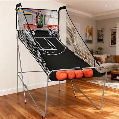 Garvee Dual Basketball Arcade Game, Foldable Electronic Double Shootout with 2 Player, 8 Game Options, LED Scoring, Includes 4 Balls, Air Pump & Needle, Indoor Basketball Game for Youth & Adults