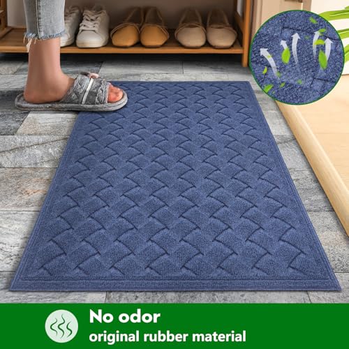 BZ31 Heavy Duty Front Door Mats Non Slip Rubber Backing Entrance Mat Shoes Scraper Welcome Mat - color: 24" X 36" Weave Grey【regular Door】
