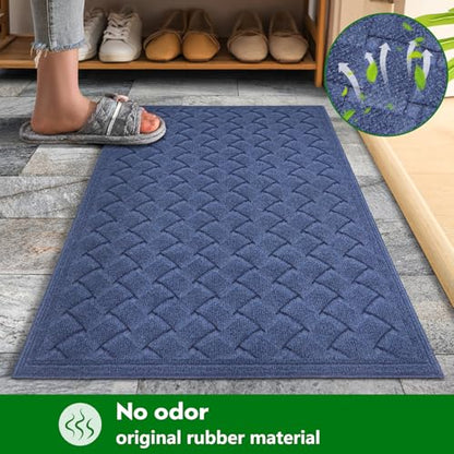 BZ21 Heavy Duty Front Door Mats Non Slip Rubber Backing Entrance Mat Shoes Scraper Welcome Mat - color: 18" X 30" Weave Grey【small Door】