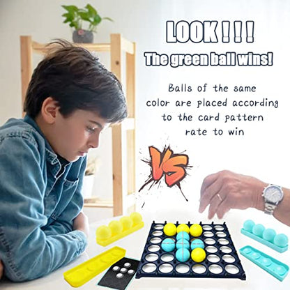 Bounce Ball Game with Family, Adults, Teens and Children, Connect Ball Board Games Table Game Toys, with 9 Cards with Different Patterns, 16 Balls and 1 Game Grid, the Perfect Holiday Toy for Kid
