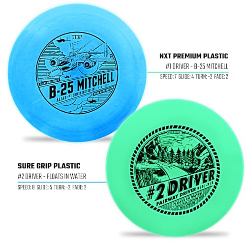 Lightning 2-Pack – #1 Driver (NXT Premium) & #2 Driver (Sure Grip) – Disc Golf Drivers Set, Distance & Control, Floats on Water (#2 Driver Only)