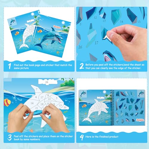 homicozy 3PCS Sticker Paint Books for Kids Ages 4-10,Dinosaur Astronaut Ocean Animals Designs Paint by Stickers,Sticker by Numbers,Party Birthday Gifts for Boys 4-10,Create 30 Pictures at a Time - style: Style2-3PCS