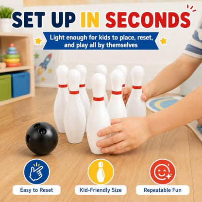 Toddmomy Kids Mini Bowling Set with 10 Pins & 2 Balls, Indoor Outdoor Sports Toy for Toddlers Ages 3-6, Educational Family Games for Boys Girls, Party Favors Birthday Gift (6.3in Tall)