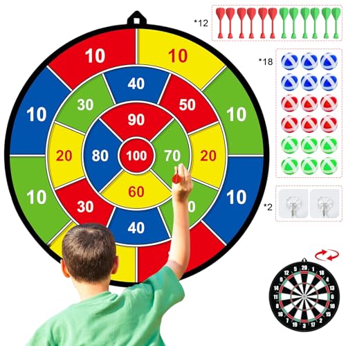 29" Dart Board for Kids, Gifts for 3 to 12 Year Boys and Girls Game Toys | Darts Set Double-Sided with Sticky Balls and Darts, Indoor Outdoor Sport Fun Party Play Parent-Child Activity Game Toys