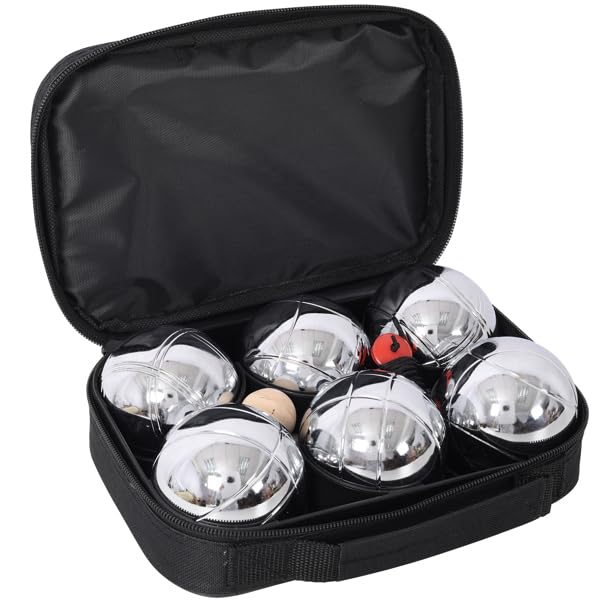 Petanque Game Set,Metal Outdoor Bocce Balls Kit,Classic French Boules Game Set with 6 Premium Steel Balls,Wooden Jack Ball,Measuring Tool,Ball Suction & Black Carrying Case