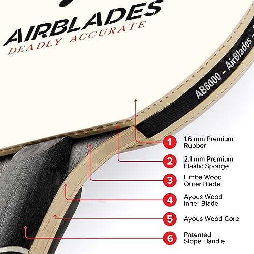 Professional Ping Pong Paddle with Hard Carry Case | Pro Table Tennis Racket | Table Tennis Paddle with Ergonomic Handle | 5 Blades of Wood with Premium Rubber and Sponge by AirBlades | Hard Carry Case - style: 6 Star