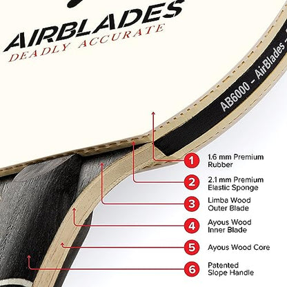 Professional Ping Pong Paddle with Hard Carry Case | Pro Table Tennis Racket | Table Tennis Paddle with Ergonomic Handle | 5 Blades of Wood with Premium Rubber and Sponge by AirBlades | Hard Carry Case - style: 6 Star