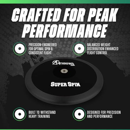 Super Spin Competition Discus for Track & Field, High School, College, Men & Women — 85% Rim Weight, High-Spin Performance, IAAF World Athletics Certified with Free Carry Bag, Black - size: 1.5kg