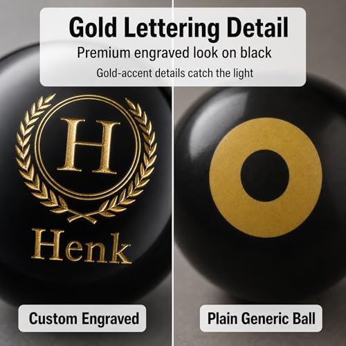 Custom Personalized Pool Ball Laser Engraved Billiard Ball Gift 2.25 Inch Standard Size Polyester Resin Desk Display Optional Ball Stand Add-On White - color: Black / Gold Lettering