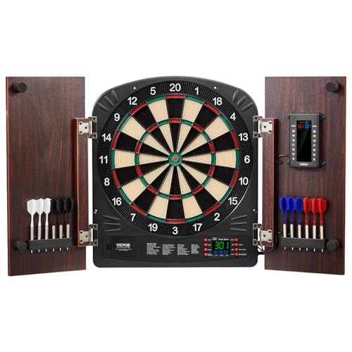 VEVOR Dart Board Cabinet Set, Multiple Styles Ready-to-Play Bundle Official Size, Steel Tip Dart Hideaway Cabinet, Features Easy Assembly, Complete with All Accessories, Perfect for Cricket Games - size: 35.3" x 20" x 2.7", style: Electronic Style