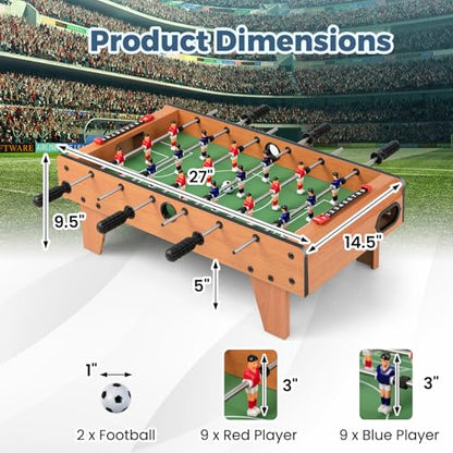 KOTEK 27" Foosball Table, Compact Soccer Table Game with 2 Footballs & Score Keepers, Tabletop Foosball for Kids, Adults, Game Room, Family Night, Arcades, Parties